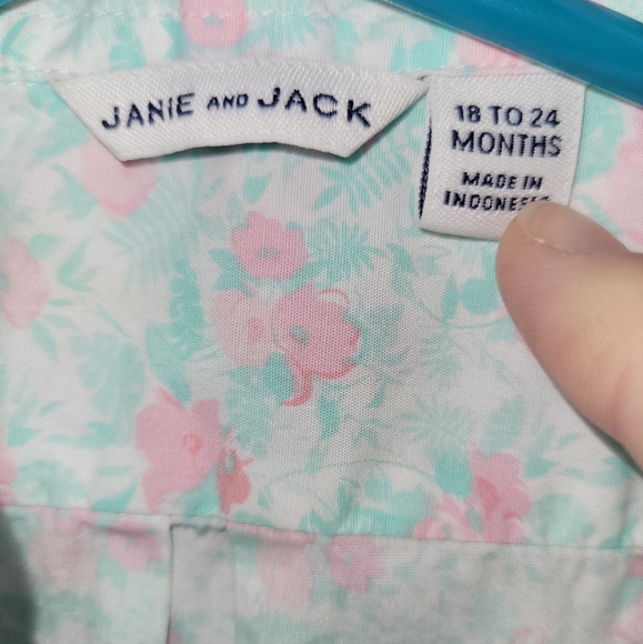 🌸 Janie and Jack Aqua Pink Tropical Cotton Button Down Short Sleeved Shirt - Picture 8 of 8